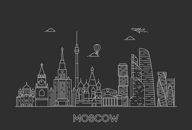Moscow skyline, Russia. Moscow skyline, Russia. Line art style vector illustration moscow stock illustrations