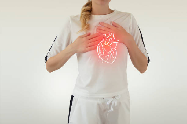 coeur humain dessin avec la douleur de couleur rouge - valvule cardiaque photos et images de collection