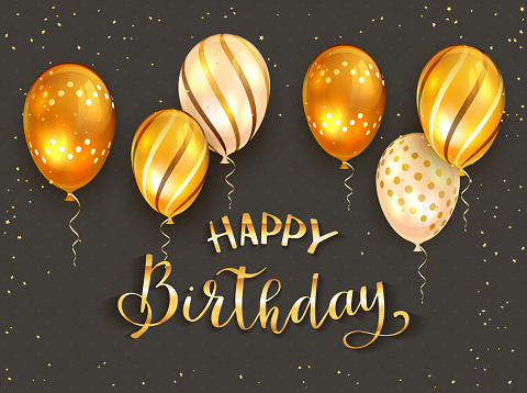 Golden Birthday Balloons On Black Background Stock Illustration - Download  Image Now - Anniversary, Balloon, Birthday - iStock