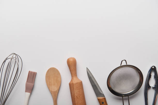 istock top view of cooking utensils on grey background 1145320519