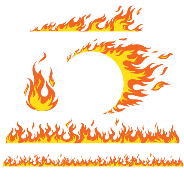 illustrazioni stock, clip art, cartoni animati e icone di tendenza di insieme di elementi di fiamma - red hot