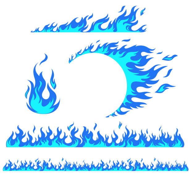 Set of flame elements Set of flame elements on a white background, blue fire. Horizontal pattern of fire, fire around the wheel. blue flames stock illustrations