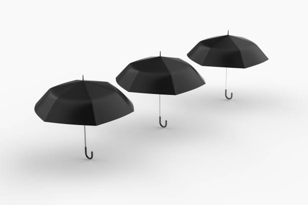 3d rendering, the umbrella with shed film background - protection insurance dark rain imagens e fotografias de stock