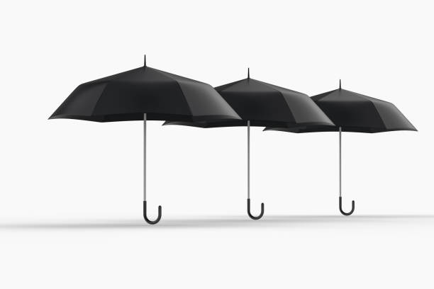 3d rendering, the umbrella with shed film background - protection insurance dark rain imagens e fotografias de stock