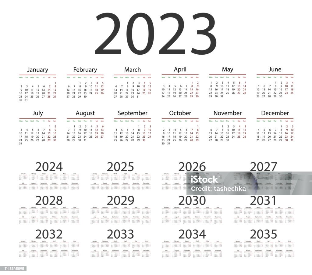 Engels Kalender Voor De Jaren 20232035 Week Start Op Maandag Stockvectorkunst En Meer Beelden Van 2023 - Istock
