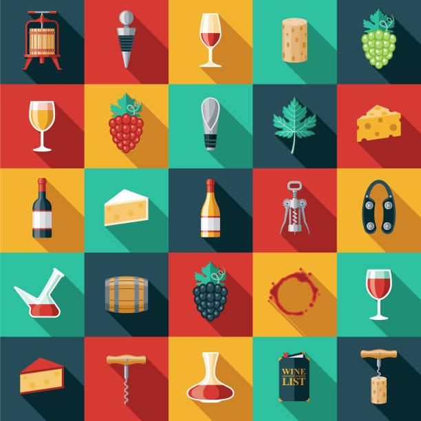 Wine Icon Set A set of icons. File is built in the CMYK color space for optimal printing. Color swatches are global so it’s easy to edit and change the colors. cork stopper stock illustrations