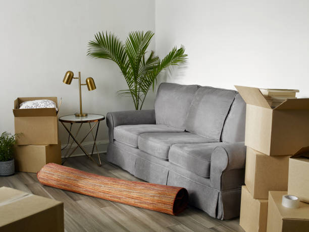 istock Living room with cardboard boxes 1145348775