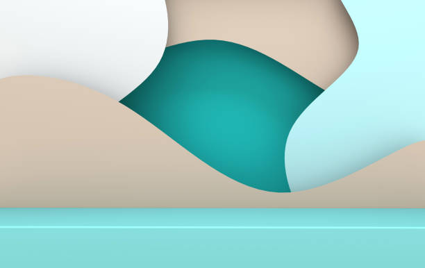 3d rendered scene with paper waves and podium. Platform for product presentation, mock up background. Abstract composition in modern paper art style