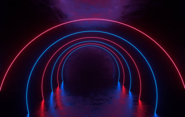 istock Futuristic sci-fi concrete room with glowing neon. Virtual reality portal, vibrant colors, laser energy source. Blue and pink neon lights 1145353361
