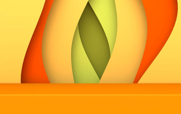 istock 3d rendered scene with paper waves and podium. Platform for product presentation, mock up background. Abstract composition in modern paper art style 1145353369