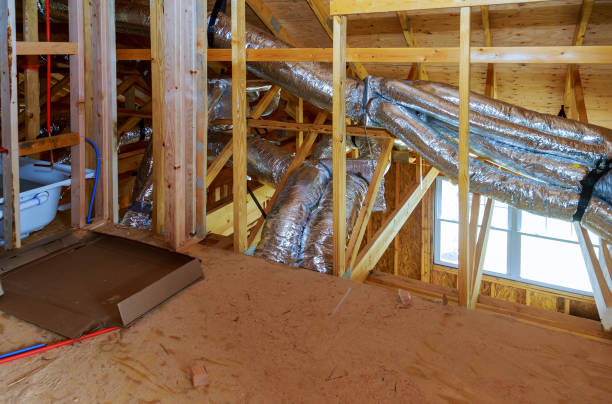 istock Ventilation air conditioner installation system in building a frame house 1145355183