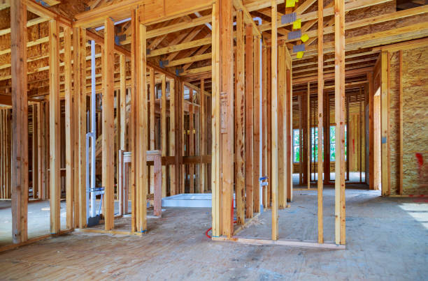 istock Wood framing work in walls and ceiling or floor joist on new construction building 1145355185