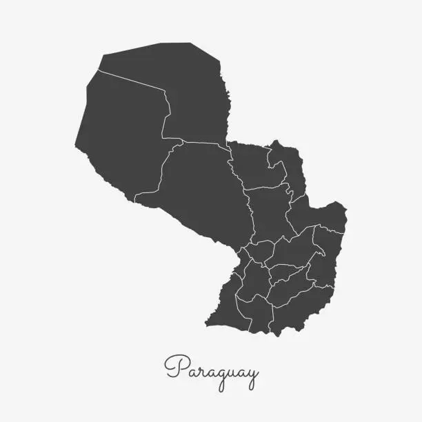 Vector illustration of Paraguay region map: grey outline on white background.