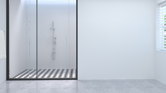 Blank Space Clean White Empty Bathroom Interior Toilet Shower Modern