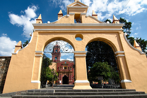 Cholula, Puebla, Mexico - 2018: Entrance to Santa María Tonantzintla church, one of the many churches for which this town is famous.