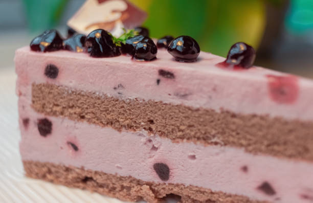 istock Blueberry mousse cake on a white tray with a green background. 1145377624