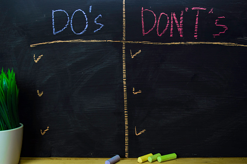 Do's or Don'ts written with color chalk concept on the blackboard