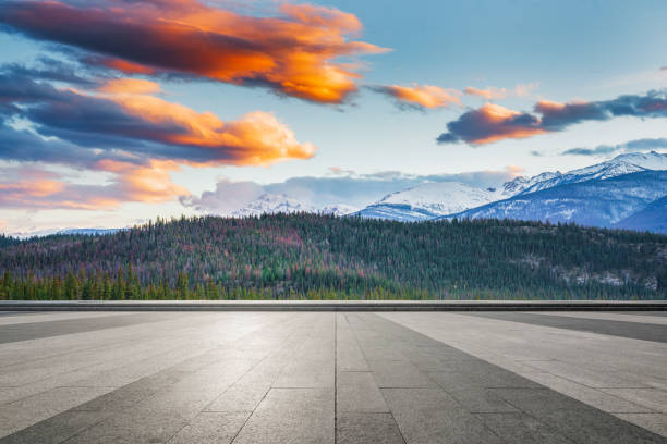 istock empty pavement front of beautiful landscape,Jasper national park 1145380572