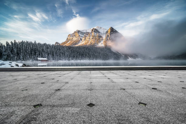 istock empty observation patio front of rocky mountains 1145382586