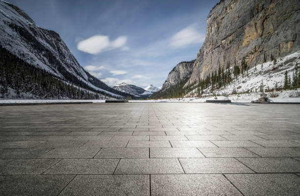 istock empty observation patio front of rocky mountains 1145382760