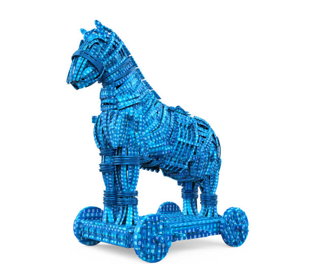 trojansk häst med binär kod isolerad - horse net bildbanksfoton och bilder
