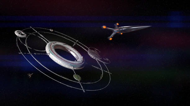 istock huge space station, futuristic habitat in outer space with spaceship (3d science fiction illustration) 1145392562