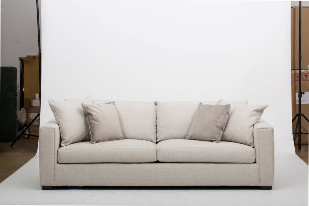 istock light Gray sofa/sofa bed, Christine Light Gray Love-seat, white and pink pillow with white background 1145392566