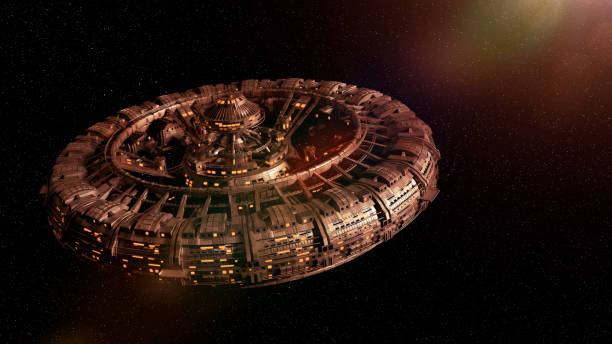 istock space station with gravitational wheel in deep space (3d science fiction illustration) 1145393647