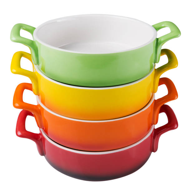 istock four colored ceramic pots stand, concept, on a white background 1145402606