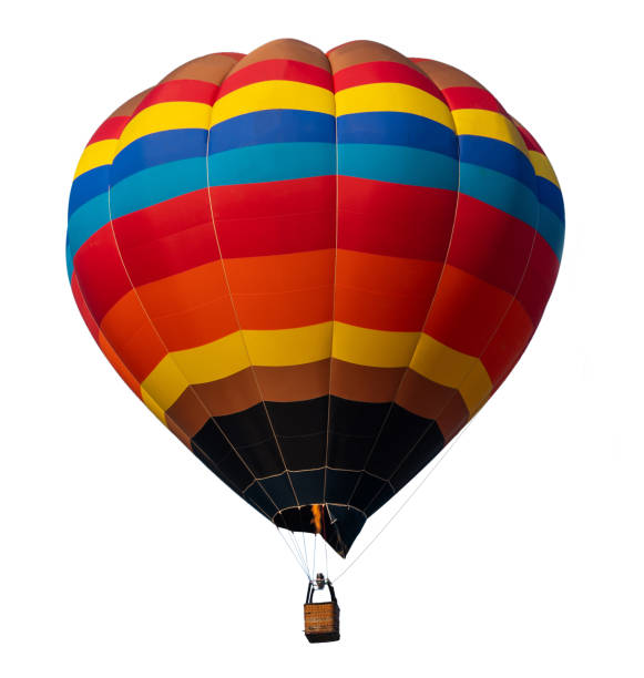 isolated photo of hot air balloon isolated on white background. - beautiful blue sport vertical imagens e fotografias de stock