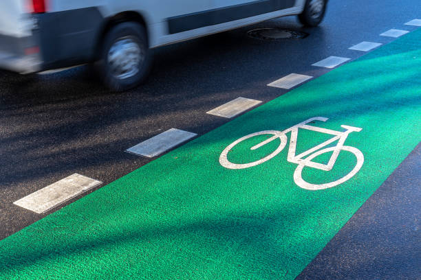 istock High Angle View Of Bicycle Sign On Road 1145406500