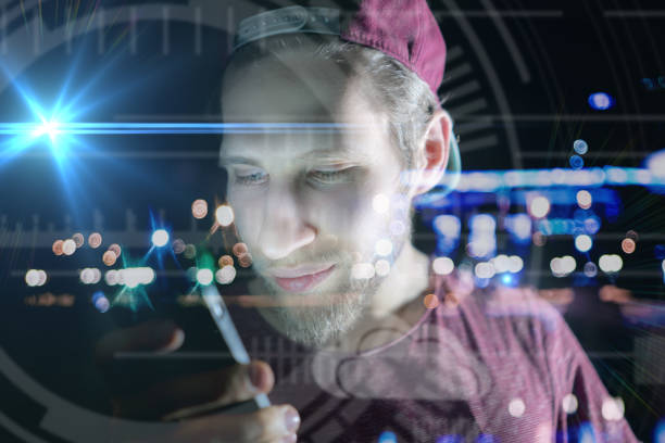 istock young attractive man use mobile phone late at night in a dark rooms 1145407974