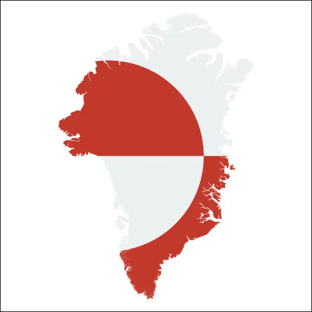 Vector illustration of Greenland high resolution map with national flag.