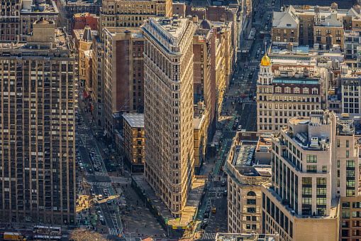 Famous Flatiron skyscraper in New York City, USA