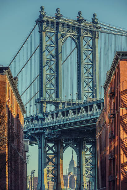 manhattan bridge, brooklyn, new york city, usa - manhattan bridge imagens e fotografias de stock