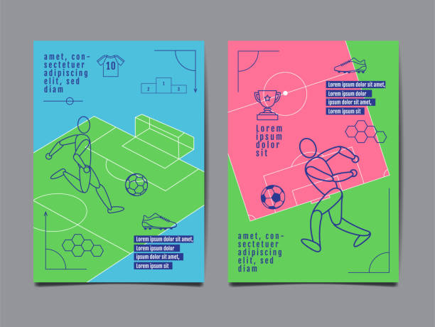 ilustrações, clipart, desenhos animados e ícones de modelo design de layout esportivo, design plano, linha única, ilustração gráfica, futebol, futebol, ilustração vetorial. - time table