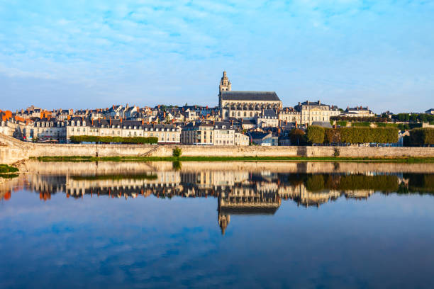 Loire river valley and Blois city aerial panoramic view in France
