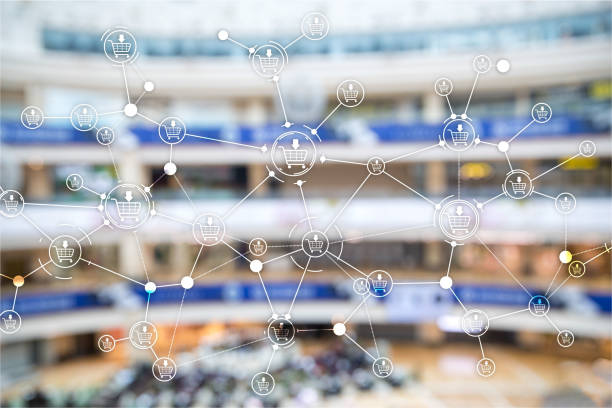 istock Shopping cart structure Retail marketing E-commerce blurred supermarket background. 1145424863