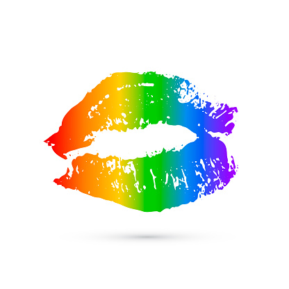 Rainbow lipstick kiss isolated on white. LGBT community symbol.  Gay pride vector illustration. Imprint of the lips. International Day Against Homophobia poster, sign, greeting card, flyer, sticker