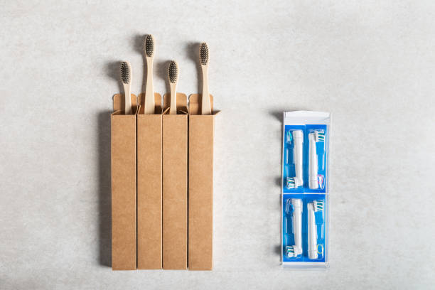 istock Plastic toothbrush heads vs bamboo toothbrushes 1145428982