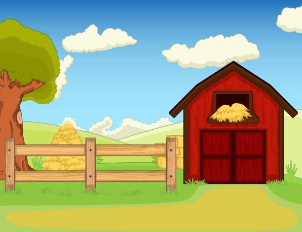 ницца ферма фон мультфильм - shed cottage hut barn stock illustrations