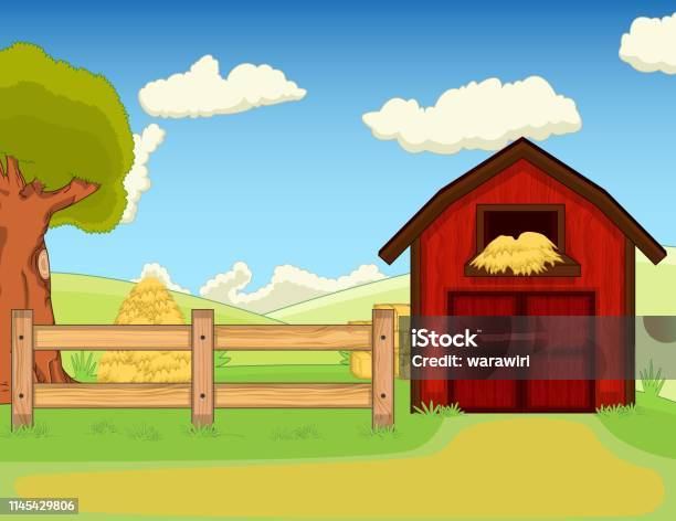 Nice Farm Background Cartoon Stock Illustration - Download Image Now - Barn, Window, Architecture