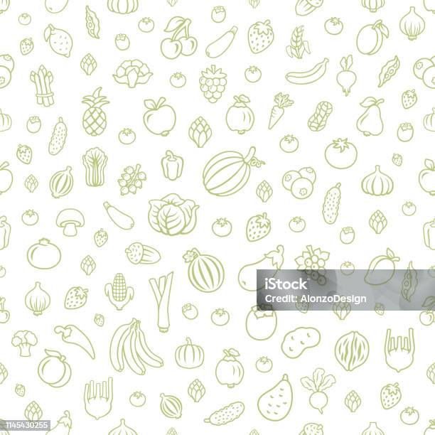 Fruits And Vegetables Seamless Pattern Stock Illustration - Download Image Now - Vegetable, Fruit, Pattern
