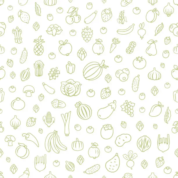 Vector illustration of Fruits and Vegetables. Seamless Pattern