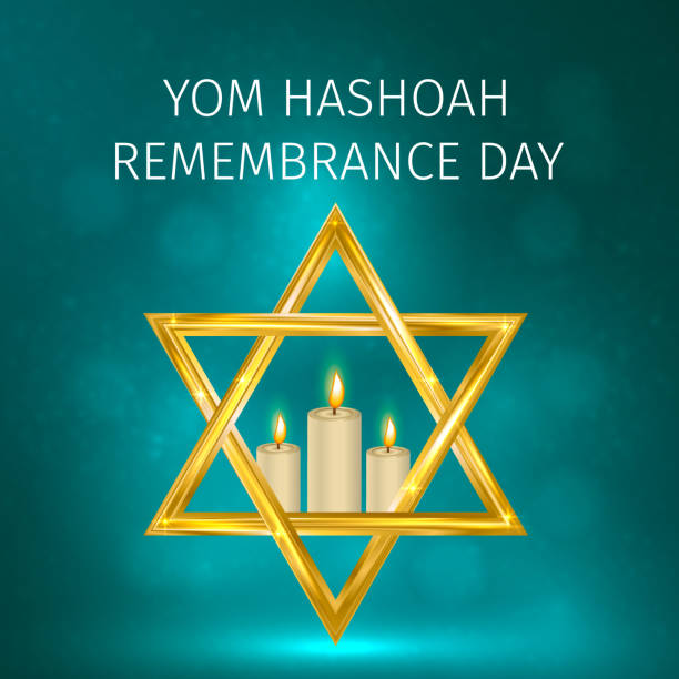 istock Yom Hashoah background. Holocaust Remembrance Day vector illustration. Jewish Star of David and burning candles. Easy to edit template for banner, poster, sign, postcard, flyer, etc. 1145432315