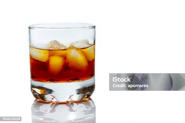 Whisky On The Rocks On White Background Stock Photo - Download Image Now - Alcohol - Drink, Amber, Blended Drink