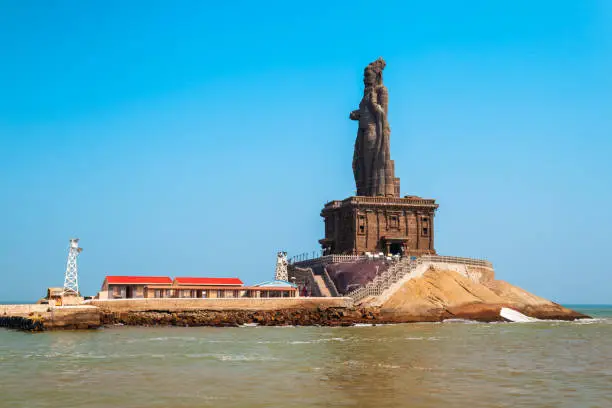 Thiruvalluvar Statue on the small island in Kanyakumari city in Tamil Nadu, India