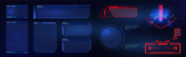HUD UI GUI  futuristic user interface screen elements set. High tech screen for video game. Sci-fi concept design. Vector illustration HUD UI GUI  futuristic user interface screen elements set. High tech screen for video game. Sci-fi concept design peoples alliance for democracy stock illustrations