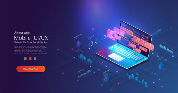 statystyki online i dane analytics.digital rynek pieniężny, inwestycje, finanse i handel. idealny do projektowania stron internetowych, banerów i prezentacji. ilustracja wektorowa izometryczna. - but na platformie stock illustrations