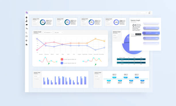 ilustrações de stock, clip art, desenhos animados e ícones de data infographic application ui ux. modern intelligent infographic diagram vector interface. vector illustration - application software push button interface icons icon set